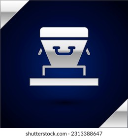 Silver Coffin icon isolated on dark blue background. Funeral ceremony.  Vector