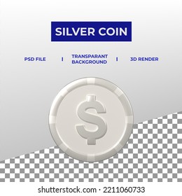 Silver Coin in 3d render with front view