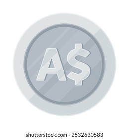 Moneda de plata con signo de dólar australiano. Economía, finanzas, inversión, beneficio, dinero, concepto de moneda AUD. Ilustración vectorial plana aislada sobre fondo blanco