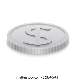 Silver coin with dollar sign. Vector illustration isolated on white background
