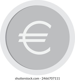 Silver coin with euro sign vector illustration. Transparent background