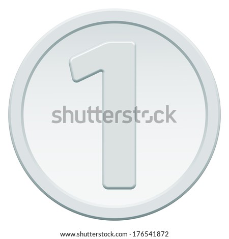 Silver coin icon with the symbol of number one