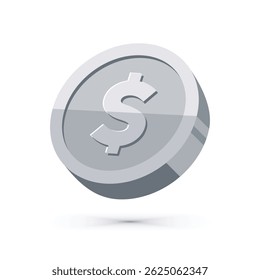 Icono de moneda de plata con Vector de símbolo de moneda de dólar estadounidense. Ilustración de monedas de plata brillantes. Conceptos financieros, económicos, criptográficos, de diseño de inversiones.