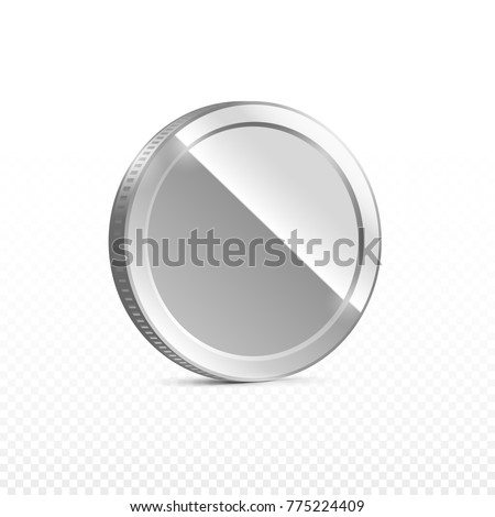 Silver coin isolated on transparent background in different positions. Illustration, vector
