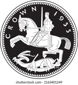 silver coin with men fighting dragon 11935  handmade silhouette logo 