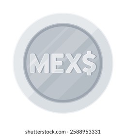 Silver coin with Mexican Peso sign (Mex$). Economy, finance, investment, profit, money, MXN currency concept. Flat vector illustration isolated on white background