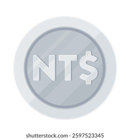 Silver coin with New Taiwan dollar sign ($‎, NT$). Economy, finance, investment, profit, money, TWD currency concept. Flat vector illustration isolated on white background