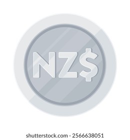 Silver coin with New Zealand dollar sign ($, NZ$). Economy, finance, investment, profit, money, NZD currency concept. Flat vector illustration isolated on white background