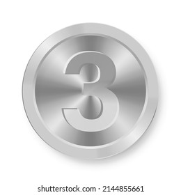 Silver coin with number three Concept of internet icon