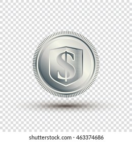 Silver coin on a transparent background. Dollar