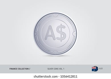 Silver coin. Realistic silver Australian Dollar coin. Isolated object on background. Finance concept for websites, web design, mobile app, infographics.