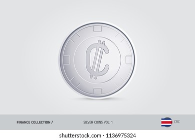 Silver coin. Realistic silver Costa Rican Colon coin. Isolated object on background. Finance concept for websites, web design, mobile app, infographics.