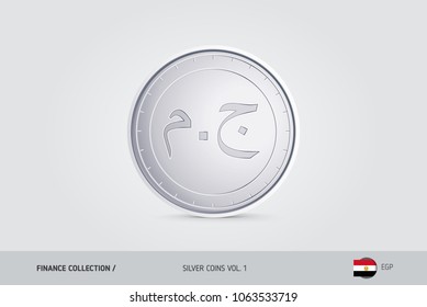 Silver coin. Realistic silver Egyptian Pound coin. Isolated object on background. Finance concept for websites, web design, mobile app, infographics.