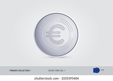 Silver coin. Realistic silver Euro coin. Isolated object on background. Finance concept for websites, web design, mobile app, infographics.