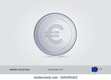Silver coin. Realistic silver Euro coin. Isolated object on background. Finance concept for websites, web design, mobile app, infographics.