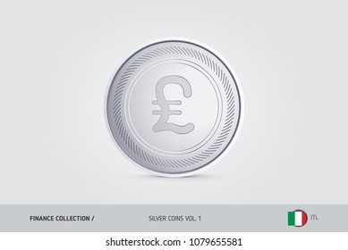 Silver coin. Realistic silver Italian Lira coin. Isolated object on background. Finance concept for websites, web design, mobile app, infographics.
