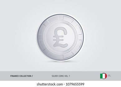Silver coin. Realistic silver Italian Lira coin. Isolated object on background. Finance concept for websites, web design, mobile app, infographics.