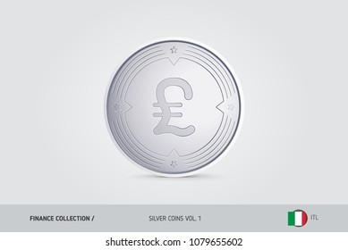 Silver coin. Realistic silver Italian Lira coin. Isolated object on background. Finance concept for websites, web design, mobile app, infographics.