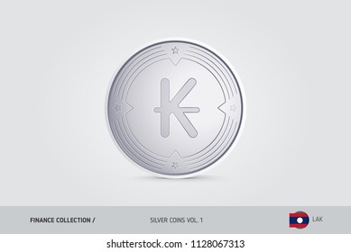 Silver coin. Realistic silver Lao Kip coin. Isolated object on background. Finance concept for websites, web design, mobile app, infographics.