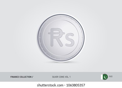 Silver coin. Realistic silver Pakistani Rupee coin. Isolated object on background. Finance concept for websites, web design, mobile app, infographics.