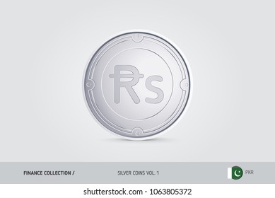 Silver coin. Realistic silver Pakistani Rupee coin. Isolated object on background. Finance concept for websites, web design, mobile app, infographics.