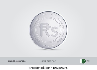 Silver coin. Realistic silver Pakistani Rupee coin. Isolated object on background. Finance concept for websites, web design, mobile app, infographics.