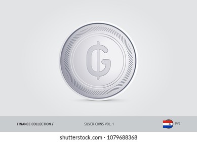 Silver coin. Realistic silver Paraguay Guarani coin. Isolated object on background. Finance concept for websites, web design, mobile app, infographics.