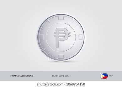 Silver coin. Realistic silver Philippine Peso coin. Isolated object on background. Finance concept for websites, web design, mobile app, infographics.