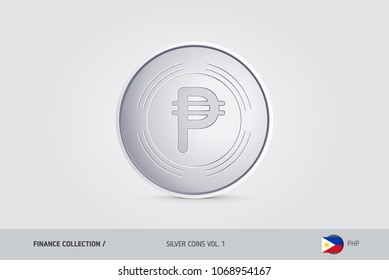 Silver coin. Realistic silver Philippine Peso coin. Isolated object on background. Finance concept for websites, web design, mobile app, infographics.