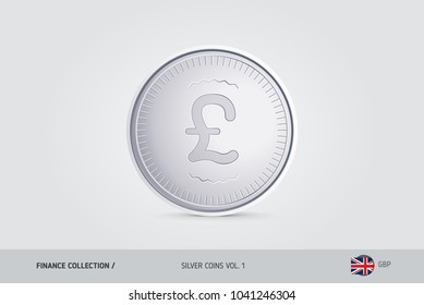 Silver coin. Realistic silver Pound Sterling coin. Isolated object on background. Finance concept for websites, web design, mobile app, infographics.
