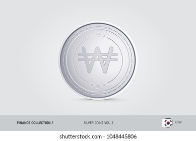 Silver coin. Realistic silver South Korean Won coin. Isolated object on background. Finance concept for websites, web design, mobile app, infographics.