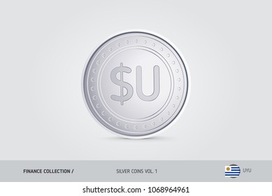 Silver coin. Realistic silver Uruguayan Peso coin. Isolated object on background. Finance concept for websites, web design, mobile app, infographics.