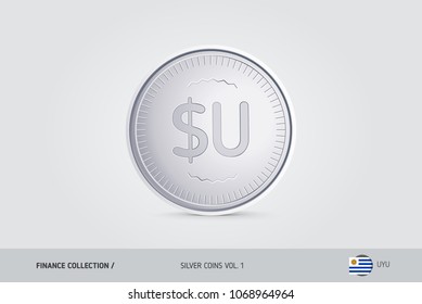 Silver coin. Realistic silver Uruguayan Peso coin. Isolated object on background. Finance concept for websites, web design, mobile app, infographics.