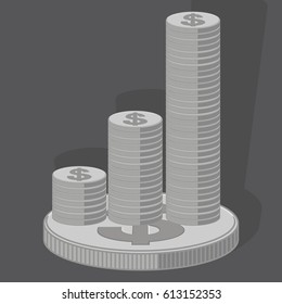 Silver coin slide.
A three dimensional image of metal banknotes, folded in a certain way in space.