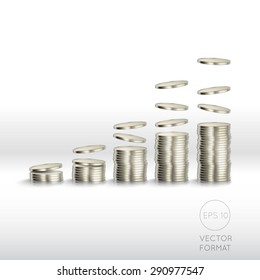 Silver coin stack isolated on white background - vector illustration