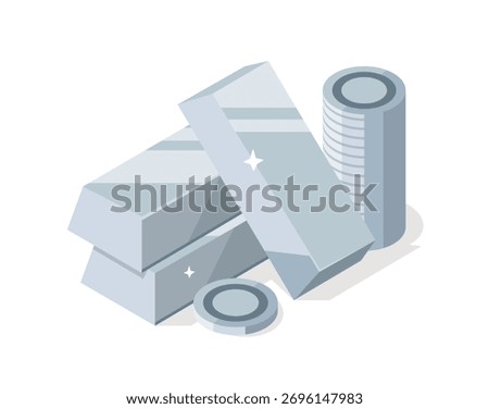 Silver coins and silver bars,flat design icon vector illustration