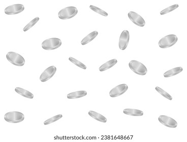 Silver Coins Falling or Flying. Silver Coin Background. Rich and Wealth Concept. Vector Illustration. 