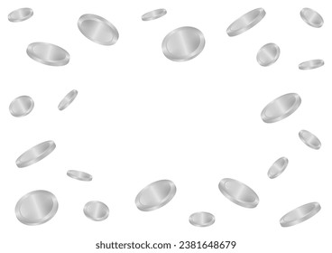 Silver Coins Falling or Flying. Silver Coin Background. Rich and Wealth Concept. Vector Illustration. 