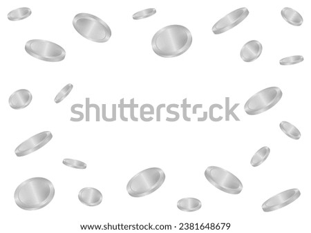 Silver Coins Falling or Flying. Silver Coin Background. Rich and Wealth Concept. Vector Illustration. 