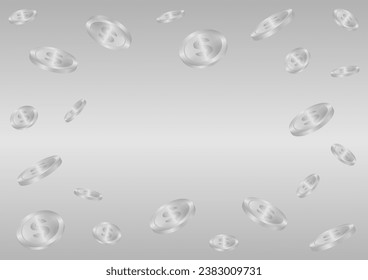 Silbermünzen fallen oder fliegen. Silbermünzen auf silbernem Hintergrund. Reichhaltiges und wohlhabendes Konzept. Vektorgrafik. 