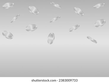 Silver Coins Falling or Flying. Silver Coins on Silver Background. Rich and Wealth Concept. Vector Illustration. 