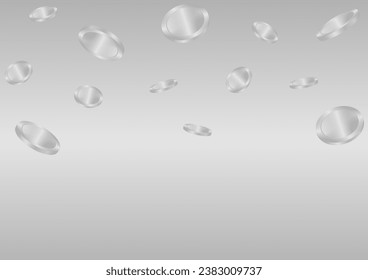Silver Coins Falling or Flying. Silver Coins on Silver Background. Rich and Wealth Concept. Vector Illustration. 