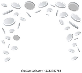 silver coins falling illustration set. money, cash, confetti, dollar, point. Vector drawing. Hand drawn style.