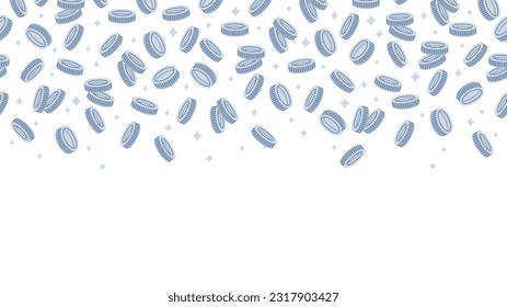 Silver coins pattern. Falling white gold coins, silver coins precious casino success concept flat vector background illustration