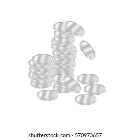 Silver coins pile vector 