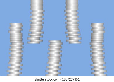 Silver coins are placed in a high row both above and below the picture.