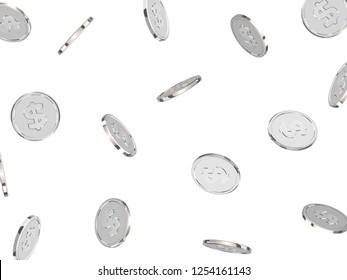 Silver coins. Realistic silver money isolated on white background.