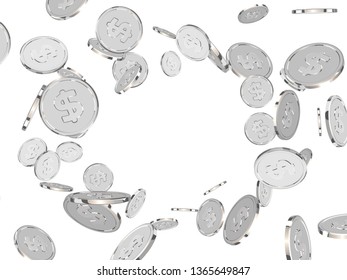 Silver coins. Realistic silver money isolated on white background.