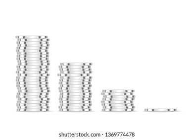 Silver coins. Realistic silver money isolated on white background.