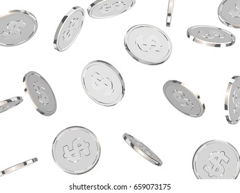 Silver coins. Realistic silver money isolated on white background.